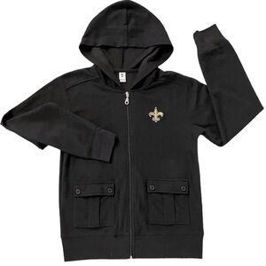 New Orleans Saints Jacket Hoodie Womens Small Youth XL Black NFL Front Zip Hood